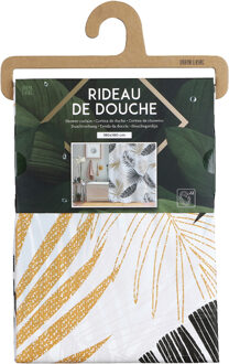 Urban Living Douchegordijn met ringen - wit/zwart/beige - Palmen print - PVC - 180 x 180 cm - wasbaar