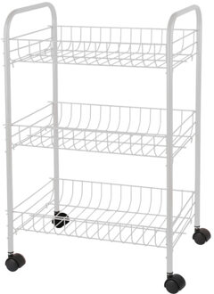 Urban Living Draadmanden trolley - metaal - wit - met wielen - 38x26x60 cm - 3 niveaus