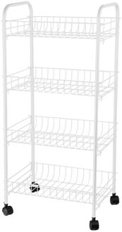Urban Living Draadmanden trolley - metaal - wit - wielen - 38x26x80 cm - 4 niveaus - keuken/badkamer