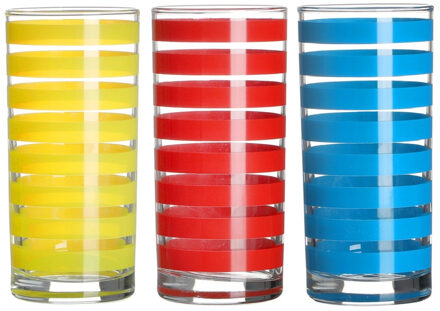 Urban Living Drinkglazen Colorama - 3x - rood/geel/blauw - glas - 280 ml - gekleurd mix - Drinkglazen Multikleur