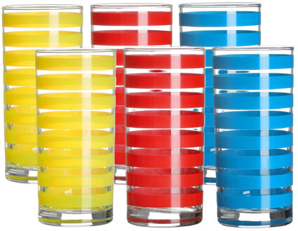 Urban Living Drinkglazen Colorama - 6x - rood/geel/blauw - glas - 295 ml - gekleurd mix