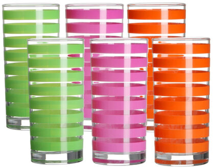 Urban Living Drinkglazen Colorama - 6x - roze/oranje/groen - glas - 295 ml - gekleurd mix