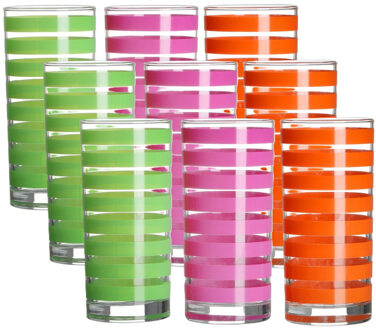 Urban Living Drinkglazen Colorama - 9x - roze/oranje/groen - glas - 295 ml - gekleurd mix