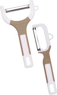 Urban Living Dunschillers - set 2x - beige - kunststof - rvs - aardappel en fruit schilmesjes