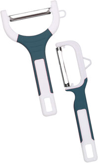 Urban Living Dunschillers - set 2x - blauw - kunststof - rvs - aardappel en fruit schilmesjes