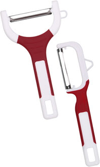 Urban Living Dunschillers - set 2x - wijnrood - kunststof - rvs - aardappel en fruit schilmesjes