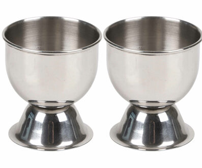 Urban Living Eierdopjes - zilver - RVS /metaal - set 4x stuks - Dia 5 cm - brede onderzijde