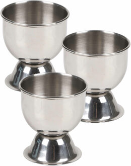 Urban Living Eierdopjes - zilver - RVS /metaal - set 6x stuks - Dia 5 cm - brede onderzijde