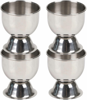 Urban Living Eierdopjes - zilver - RVS /metaal - set 8x stuks - Dia 5 cm - brede onderzijde