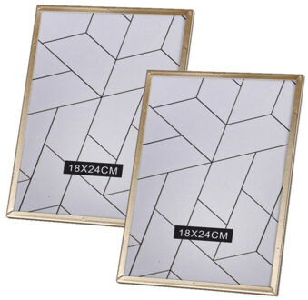 Urban Living Fotolijstje voor een foto van 18 x 24 cm - 2x - metaal - goud kleurig - moderne rand - staand