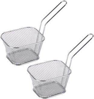 Urban Living Frietmandje/patat serveermandje - 4x - zilver - RVS - 18 x 8 x 12 cm