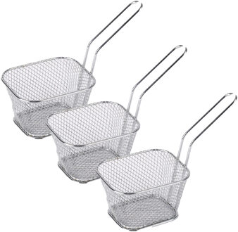 Urban Living Frietmandje/patat serveermandje - 6x - zilver - RVS - 18 x 8 x 12 cm