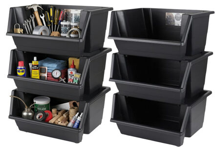 Urban Living Gereedschap Opberg bakken stapelbaar - 6x - 45 x 66 cm - zwart - kunststof