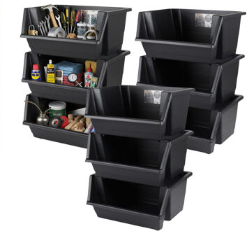 Urban Living Gereedschap Opberg bakken stapelbaar - 9x - 45 x 66 cm - zwart - kunststof
