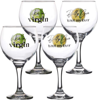 Urban Living gin/tonic glazen - gedecoreerd glas met tekst - 4x stuks - 645 ml