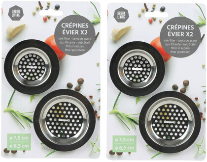 Urban Living Gootsteenfilters - zeefjes - vuil opvangers - 4x stuks - metaal