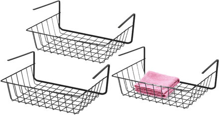 Urban Living Hangmand voor kast - 3x - metaal - zwart - 29 x 21 x 11 cm - kastmandje