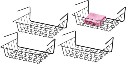 Urban Living Hangmand voor kast - 4x - metaal - zwart - 29 x 21 x 11 cm - kastmandje