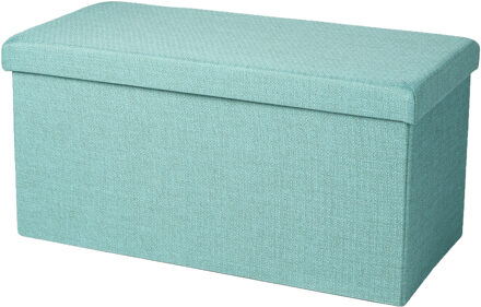 Urban Living Hocker bankje - poef XXL - opbergbox - aqua blauw - polyester/mdf - 76 x 38 x 38 cm - Poefs