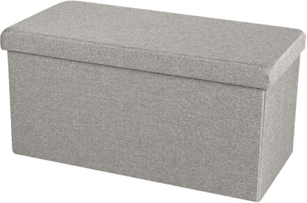 Urban Living Hocker bankje - poef XXL - opbergbox - lichtgrijs - polyester/mdf - 76 x 38 x 38 cm - Poefs