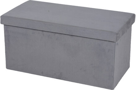 Urban Living Hocker bankje - poef XXL - opbergbox - lichtgrijs - velours look - 76 x 38 x 38 cm - Poefs