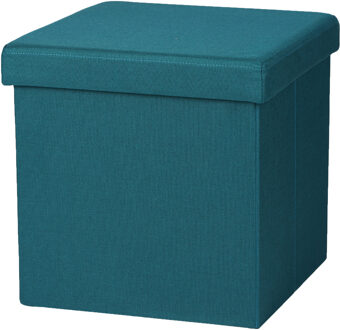 Urban Living Hocker zit bankje - poef 1-zits - opbergbox - zeeblauw - 38 x 38 cm - opvouwbaar - Poefs