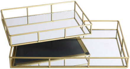 Urban Living Kaarsenborden set met spiegelbodem - 2x stuks - goud - Kaarsenplateaus - 30 en 40 cm