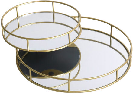 Urban Living Kaarsenborden set met spiegelbodem - 2x stuks - goud - Kaarsenplateaus - D25 en D35 cm