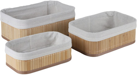 Urban Living Kast/badkamer opbergmanden - set van 3x stuks - bamboe met hoes - verschillende formaten