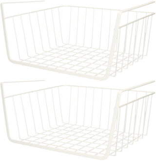 Urban Living Kastmandje - 2x - opberg/hang mandjes - rvs - wit - 30 x 25 x 14 cm