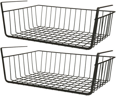 Urban Living Kastmandje - 2x - opberg/hang mandjes - rvs - zwart - 40 x 25 x 14 cm