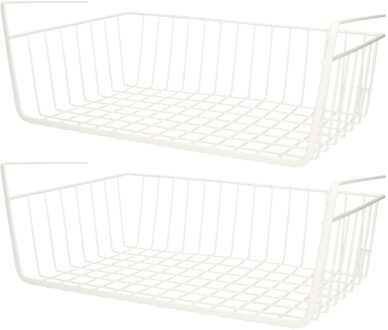 Urban Living Kastmandje - 3x - opberg/hang mandjes - rvs - wit - 40 x 25 x 14 cm