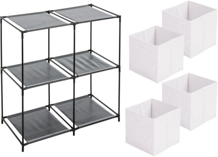 Urban Living Kastmandjes/opberg mandjes - wit - 4x stuks van 29 Liter - In rekje van 67 x 68 cm