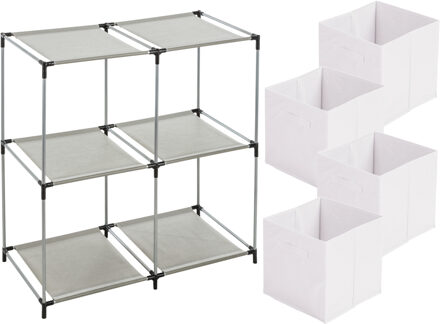 Urban Living Kastmandjes/opberg mandjes - wit - 4x stuks van 29 Liter - In rekje van 67 x 68 cm