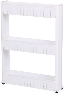 Urban Living Keuken/badkamer trolley - 3 lagen - kunststof - wit - met wielen - L54 x B12 x H71 cm