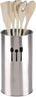 Urban Living Keukengerei kooklepels spatels set 5-delig - bamboe - in zilver rvs houder van 18 cm