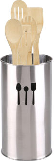 Urban Living Keukengerei kooklepels spatels set 5-delig - bamboe - in zilver rvs houder van 18 cm