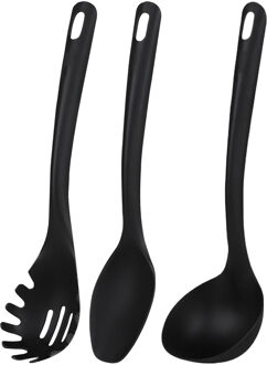 Urban Living Keukengerei opscheplepels set - 3x - zwart - kunststof - 30 cm