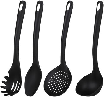 Urban Living Keukengerei opscheplepels set - 4x - zwart - kunststof - 30 cm