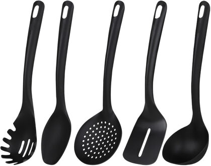 Urban Living Keukengerei opscheplepels/spatels set - 5x - zwart - kunststof - 30 cm