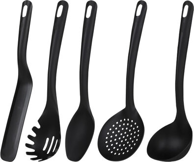 Urban Living Keukengerei opscheplepels/spatels set - 5x - zwart - kunststof - 30 cm