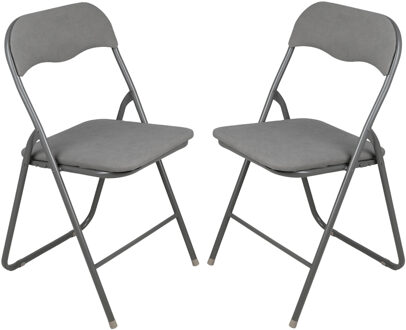 Urban Living Klapstoel - 2x - met stoffen zitting - antraciet - 44 x 45 x 80 cm - metaal