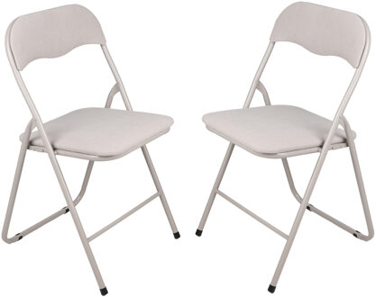Urban Living Klapstoel - 2x - met stoffen zitting - beige - 44 x 45 x 80 cm - metaal