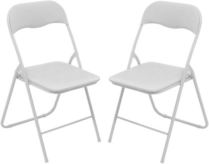 Urban Living Klapstoel - 4x - met stoffen zitting - wit - 44 x 45 x 80 cm - metaal