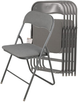 Urban Living Klapstoel - 6x - met stoffen zitting - antraciet - 44 x 45 x 80 cm - metaal