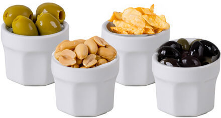 Urban Living kleine kommetjes/serveer schaaltjes - ivoor wit - keramiek - set 4x stuks - D5.5 cm - Serveerschalen Blauw