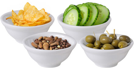 Urban Living kleine kommetjes/serveer schaaltjes - ivoor wit - keramiek - set 4x stuks - D6.5 cm - Serveerschalen Blauw