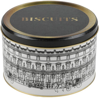 Urban Living koektrommel/voorraadblik Biscuits - Versailles - metaal - wit/zwart - 17 x 11 cm