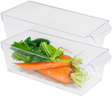 Urban Living Koelkast/keuken organizer bak - 2x - transparant - kunststof - L32 x B15 x H10 cm - groente lade