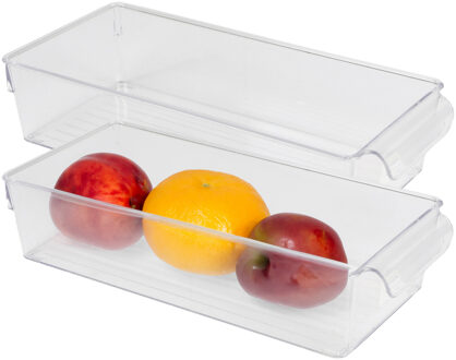 Urban Living Koelkast/keuken organizer bak - 2x - transparant - kunststof - L32 x B15 x H7 cm - groente lade